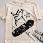 Skateboarding Cat tee, Natural