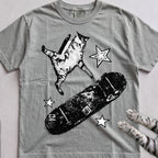 Skateboarding Cat tee, Sage