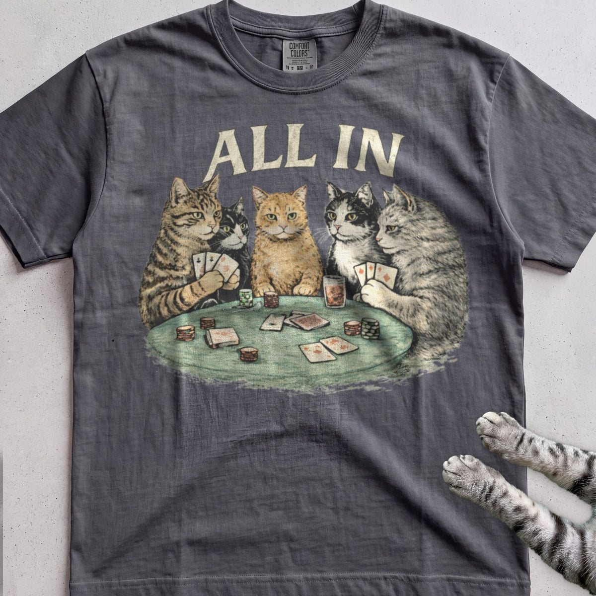 All In Poker Cats tee, Charcoal