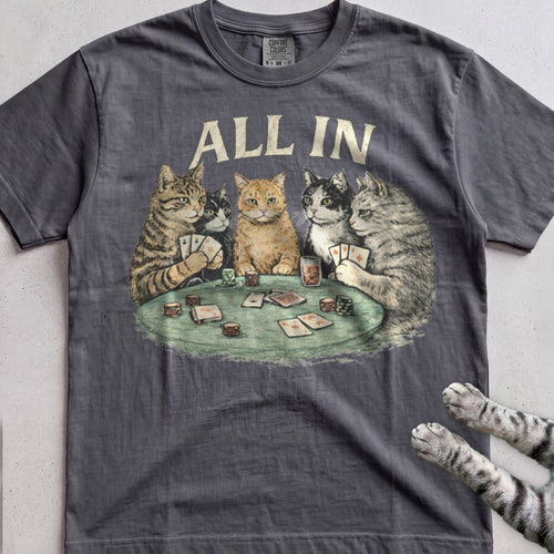 All In Poker Cats tee, Charcoal