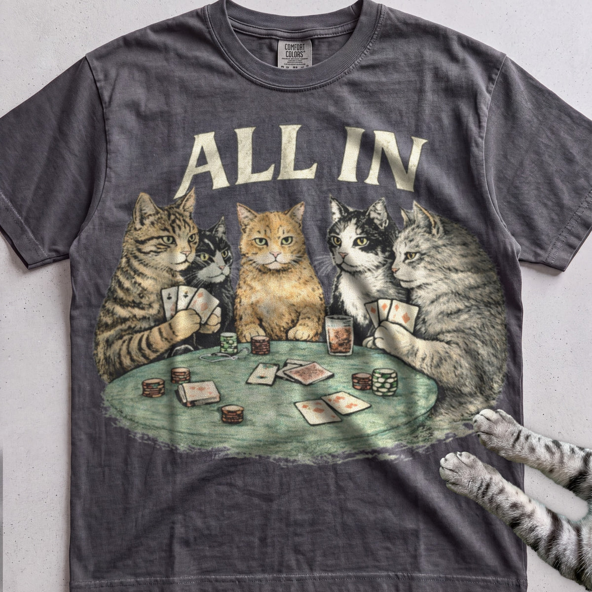All In Poker Cats tee, Dark Heather Grey