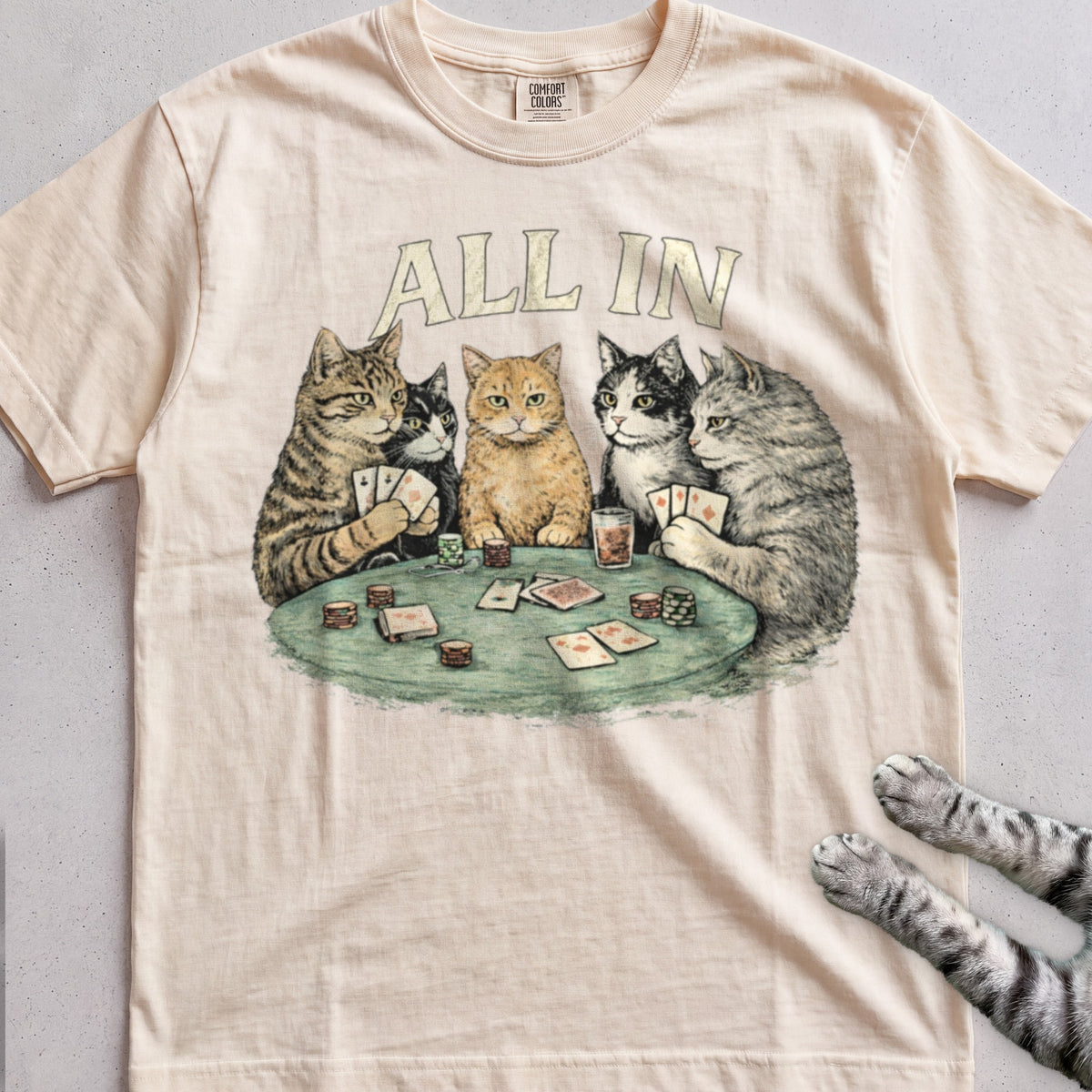 All In Poker Cats tee, Natural