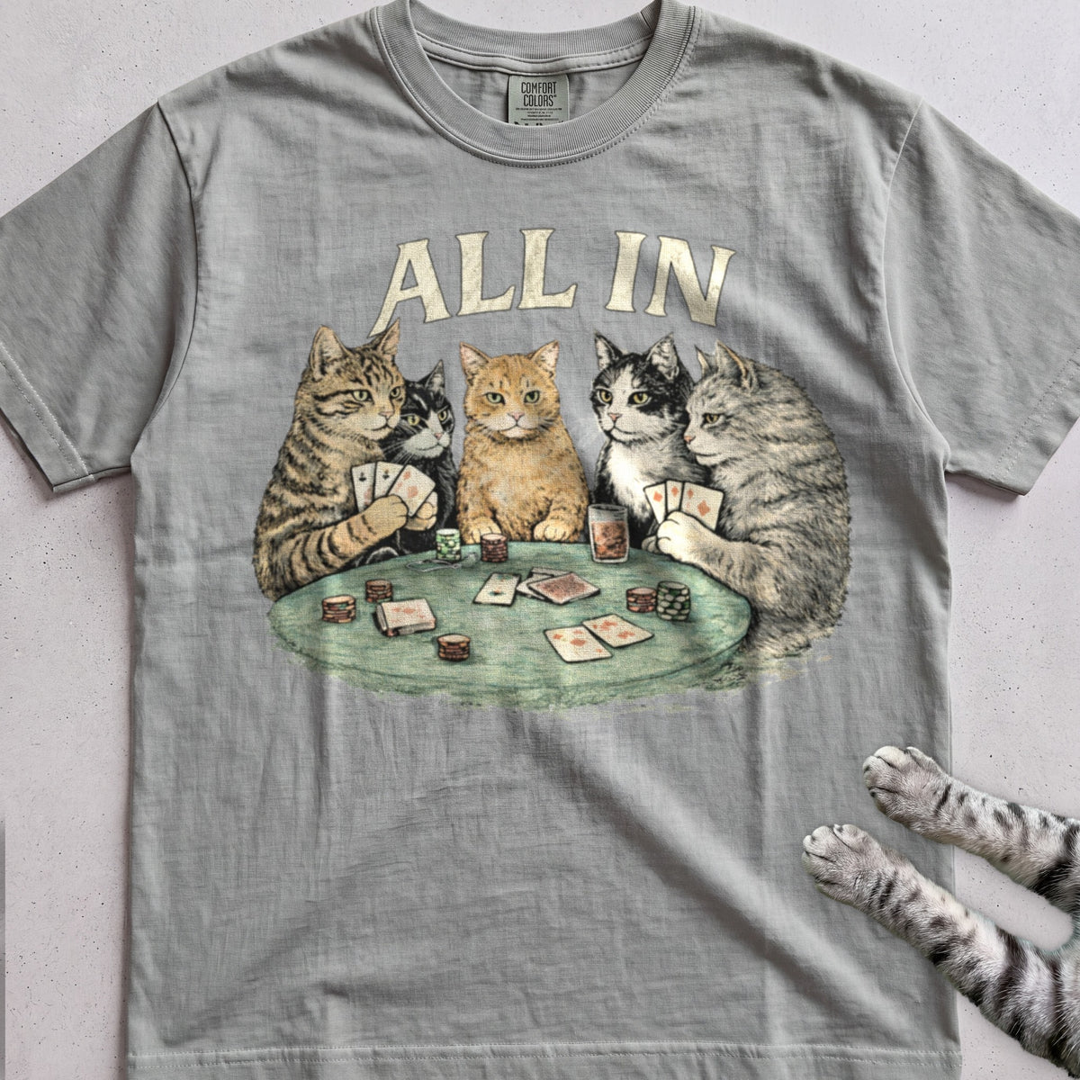 All In Poker Cats tee, Sage