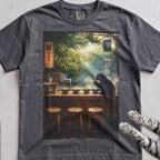 Vintage Cafe Cat tee, Charcoal