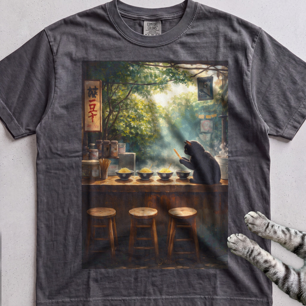 Vintage Cafe Cat tee, Dark Heather