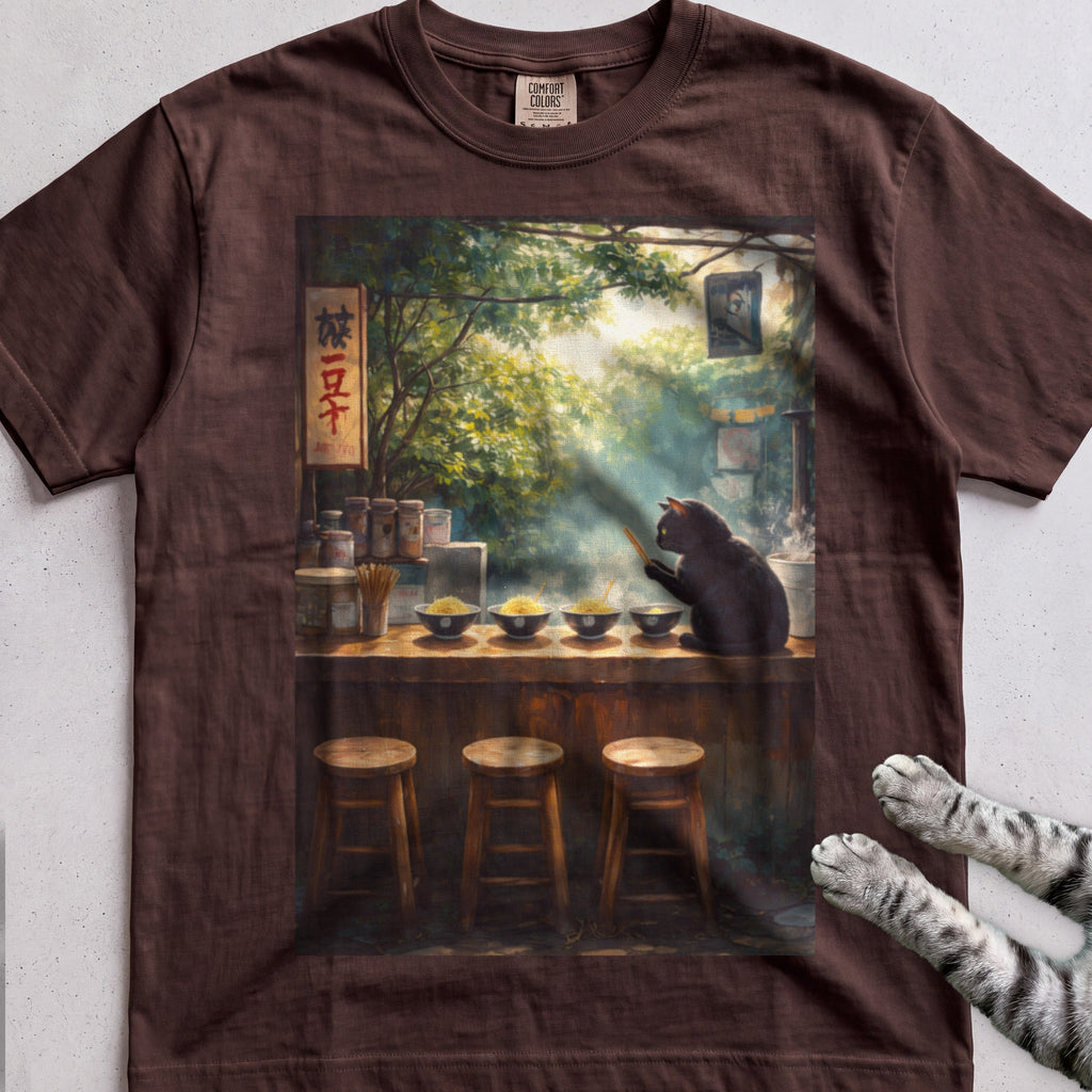 Vintage Cafe Cat tee, Dark Chocolate