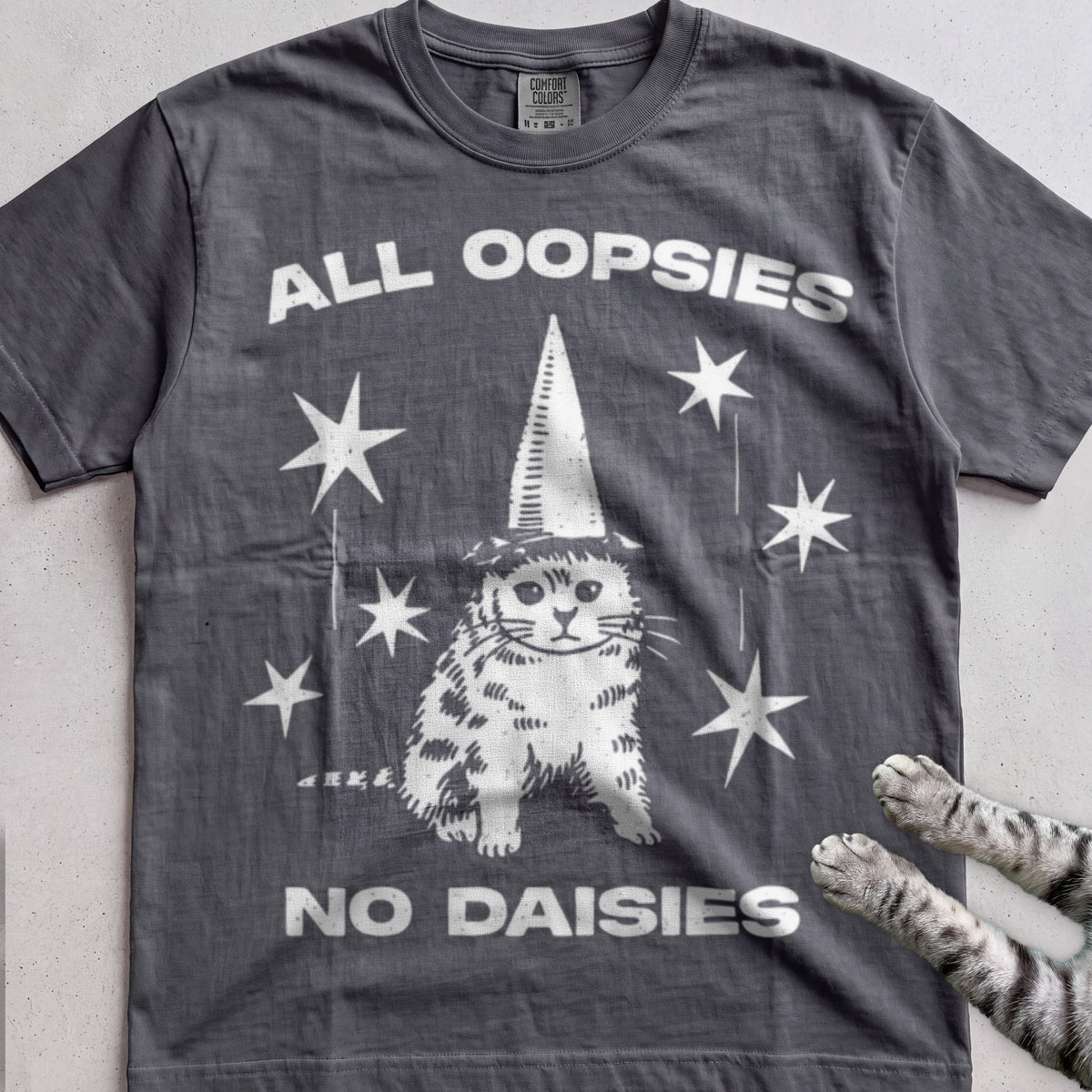 All Oopsies No Daisies Cat tee, Charcoal