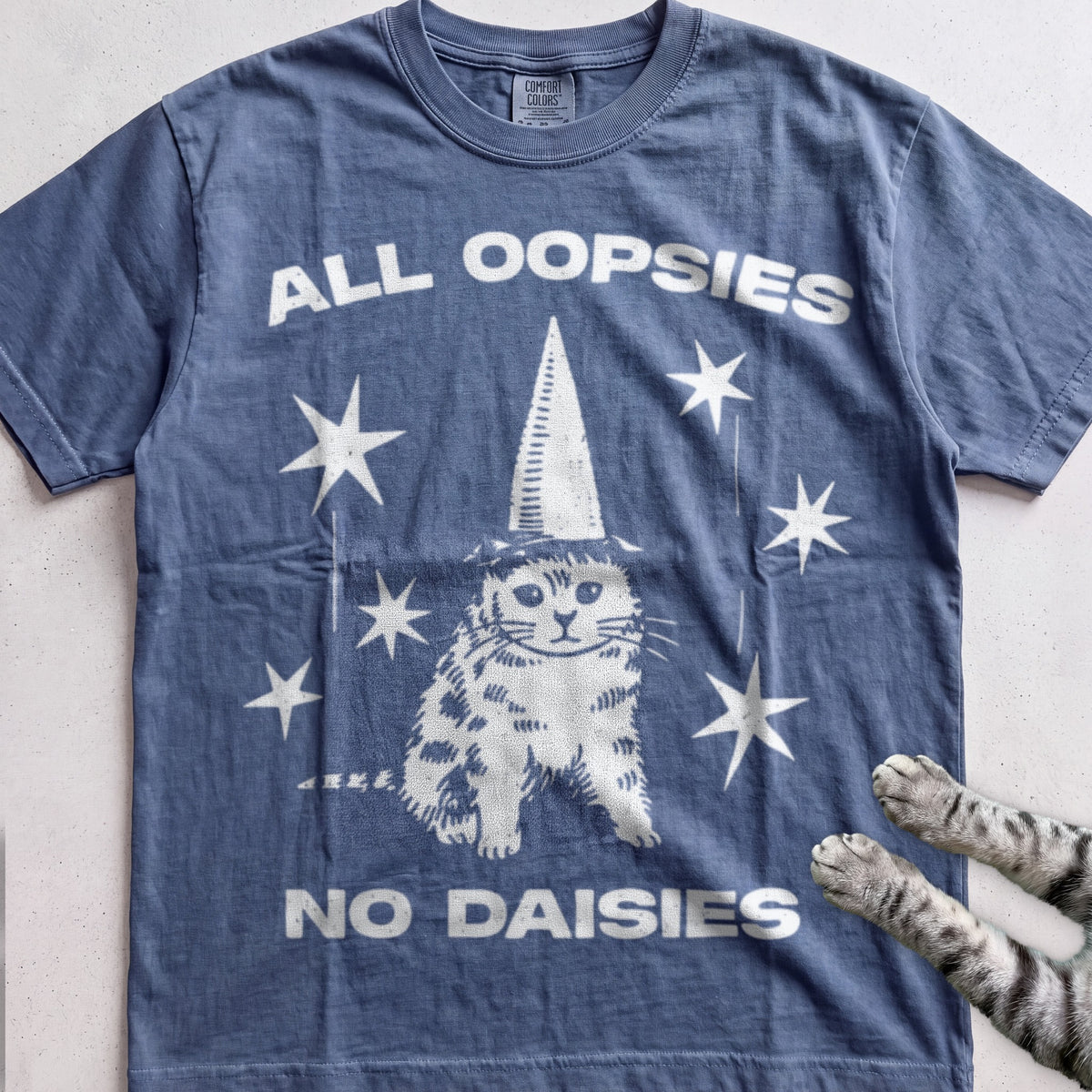 All Oopsies No Daisies Cat tee, Heather Navy