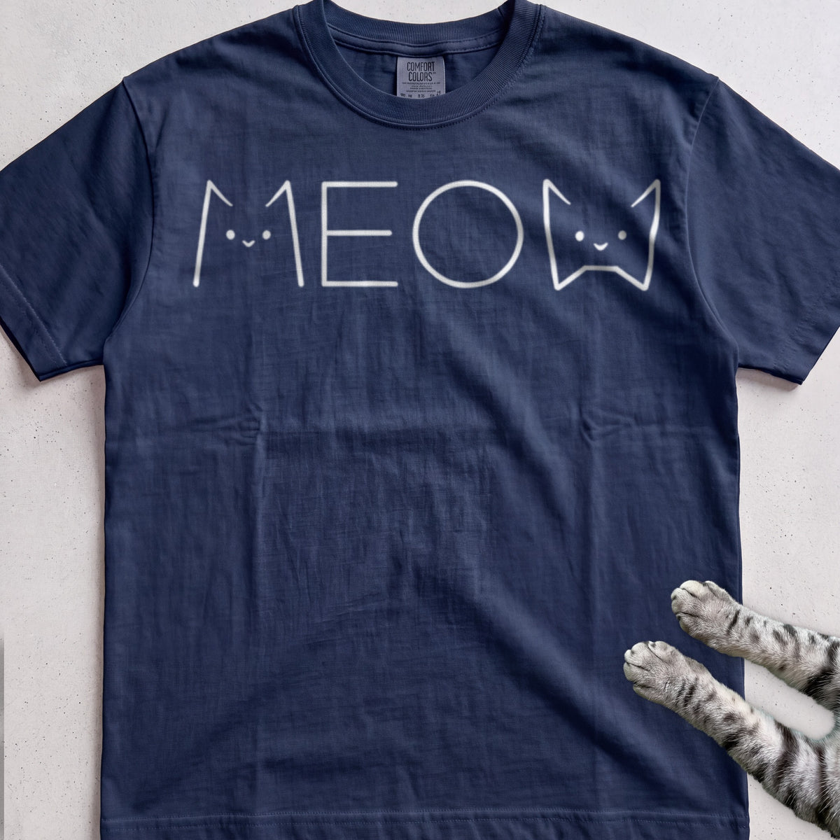 Meow Cat Graphic tee, Navy