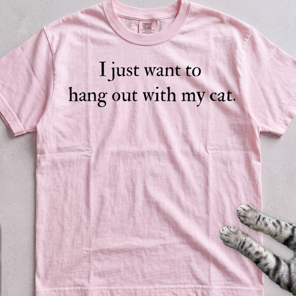 I Just Want to Hang Out with My Cat tee, Light Pink