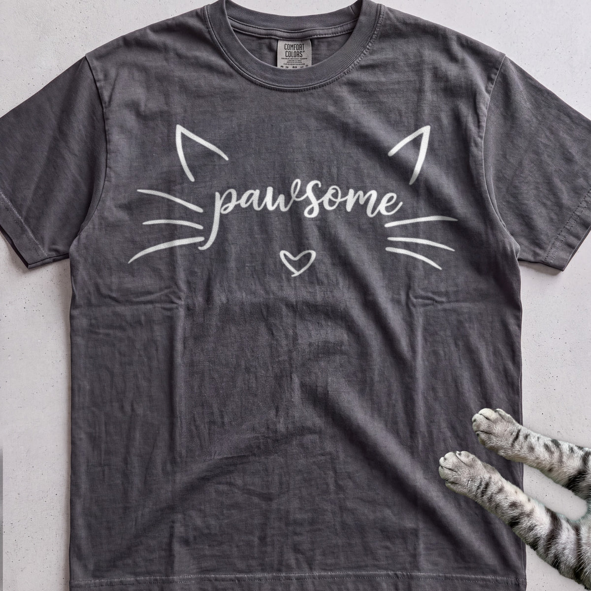 Pawsome Cat tee, Dark Heather