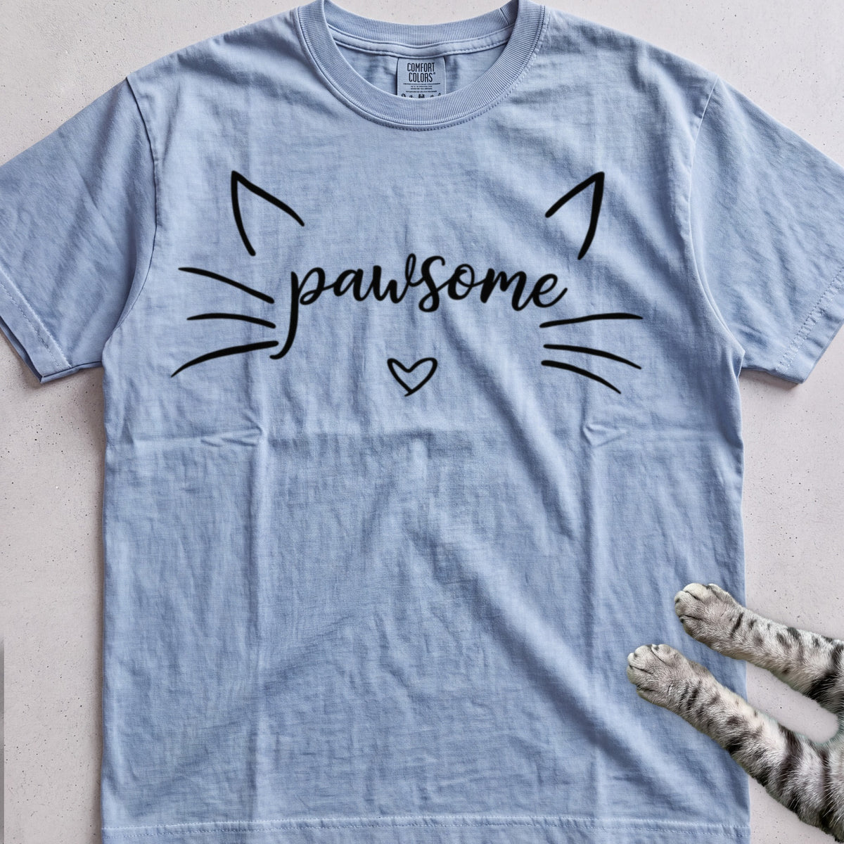 Pawsome Cat tee, Light Blue