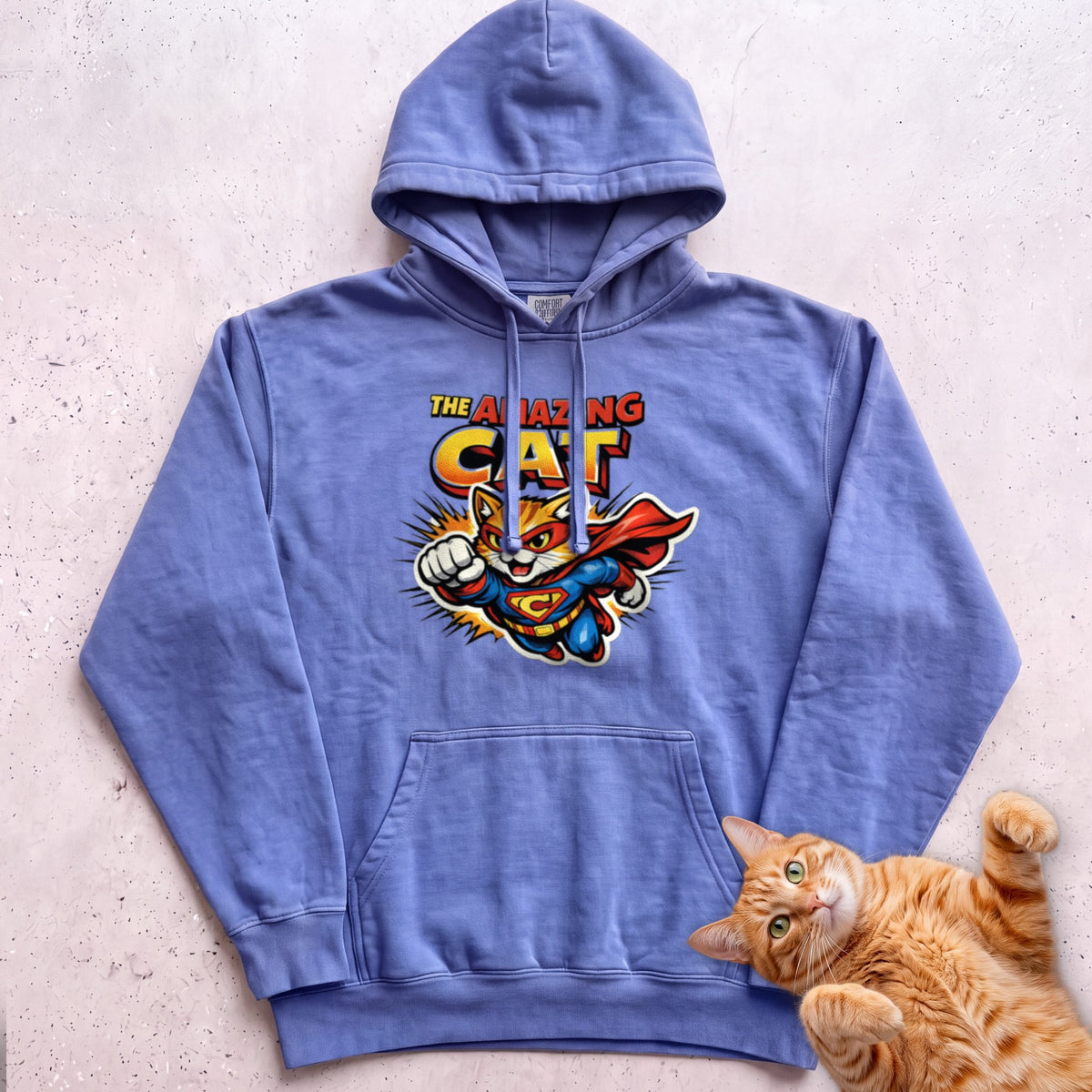 The Amazing Cat Superhero Personalized Custom Hoodie - Flo Blue