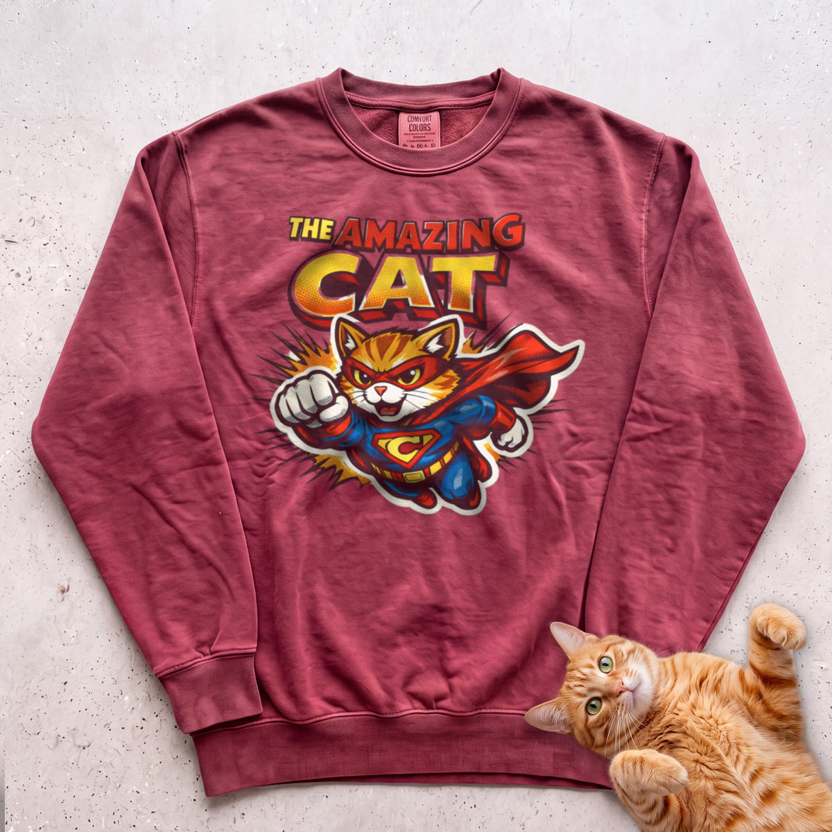 The Amazing Cat Superhero Personalized Custom Sweatshirt - Crimson