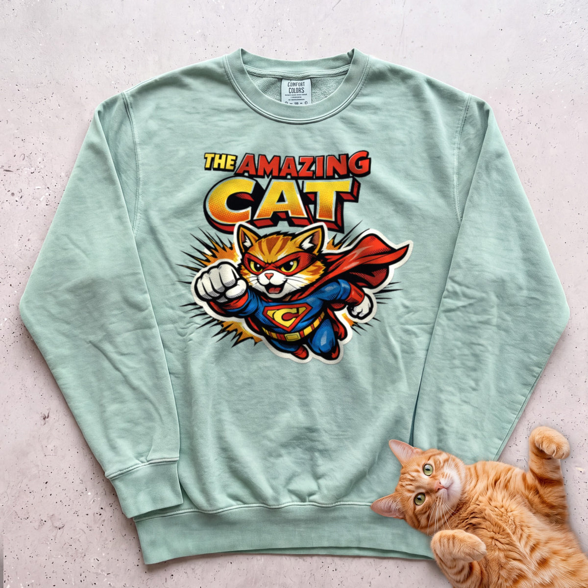 The Amazing Cat Superhero Personalized Custom Sweatshirt - Light Green