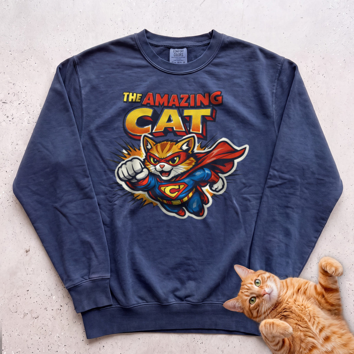 The Amazing Cat Superhero Personalized Custom Sweatshirt - True Navy
