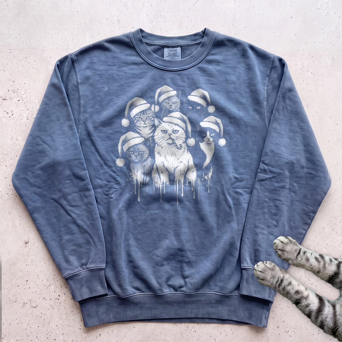 The Santa Hat Gang Cat Sweatshirt - Blue Jean
