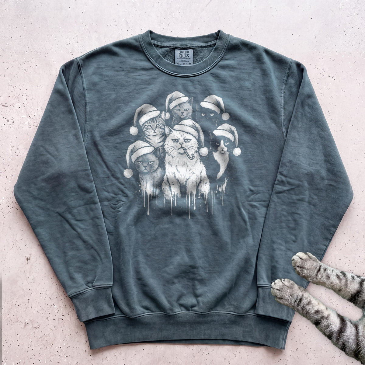 The Santa Hat Gang Cat Sweatshirt - Blue Spruce