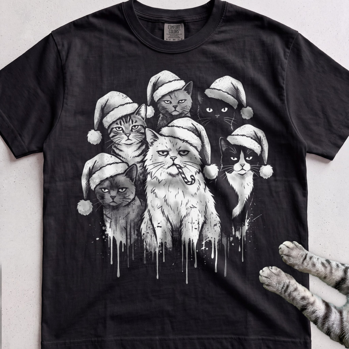The Santa Hat Gang Cat T-Shirt - Black