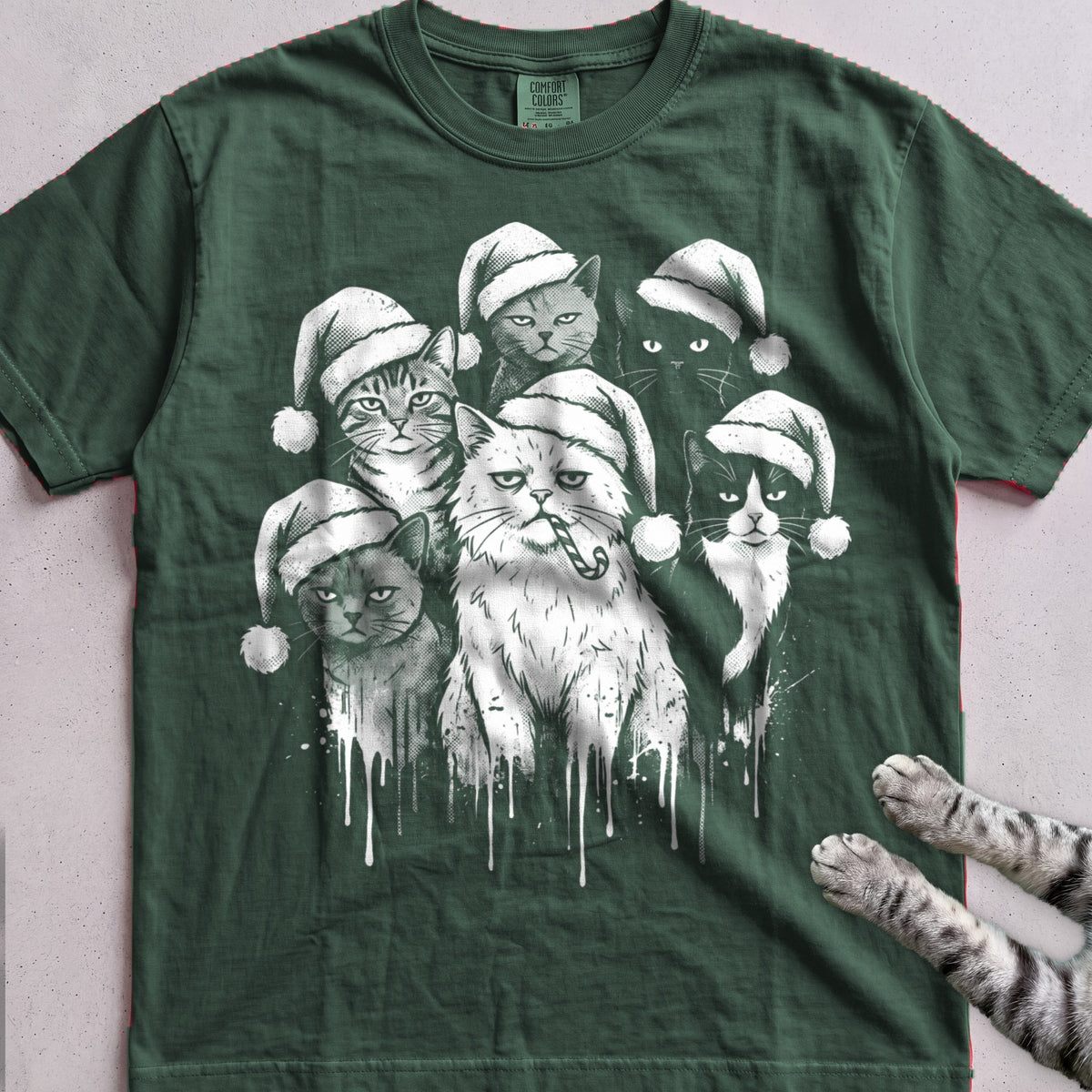 The Santa Hat Gang Cat T-Shirt - Blue Spruce