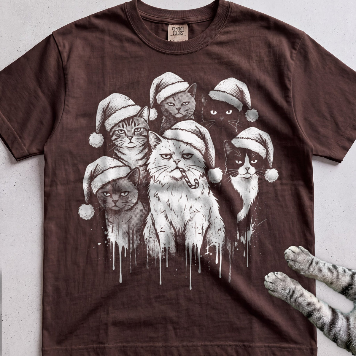 The Santa Hat Gang Cat T-Shirt - Espresso