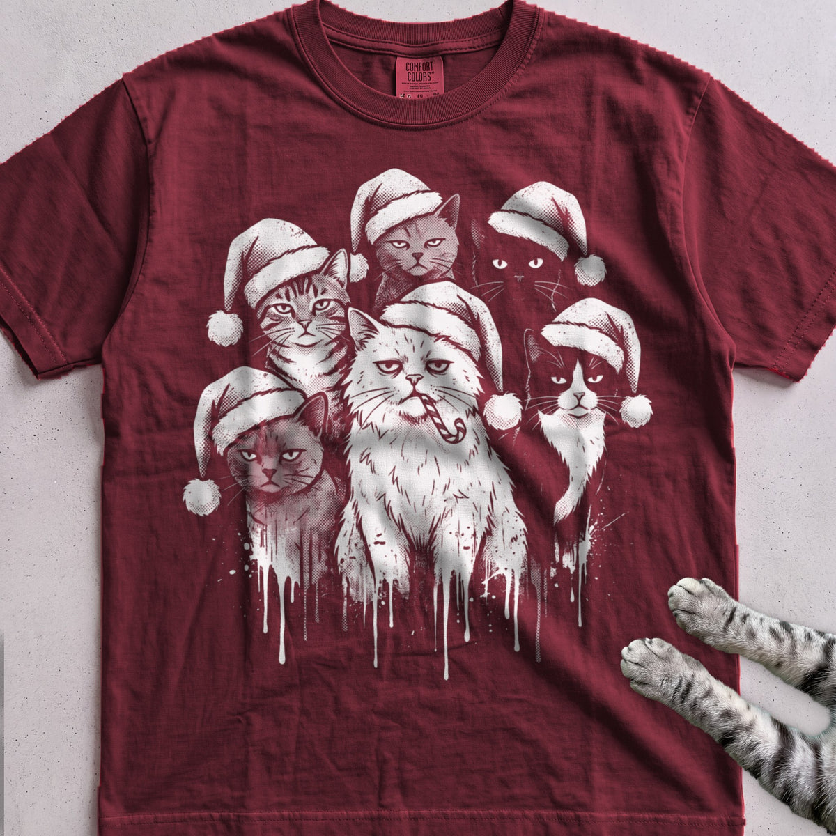 The Santa Hat Gang Cat T-Shirt - Wine