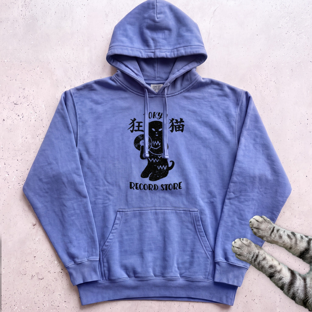 Tokyo Record Store Cat Hoodie - Flo Blue