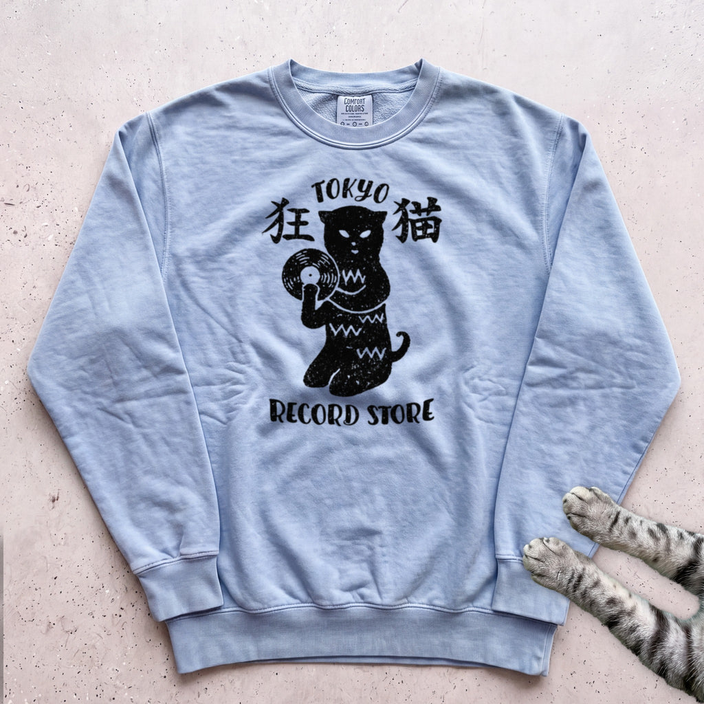 Tokyo Record Store Cat Sweatshirt - Chambray