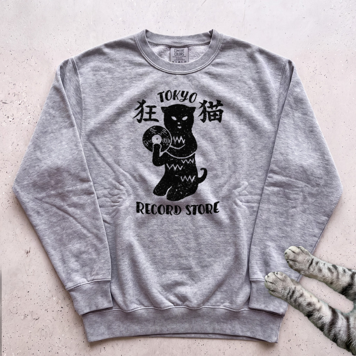 Tokyo Record Store Cat Sweatshirt - Grey