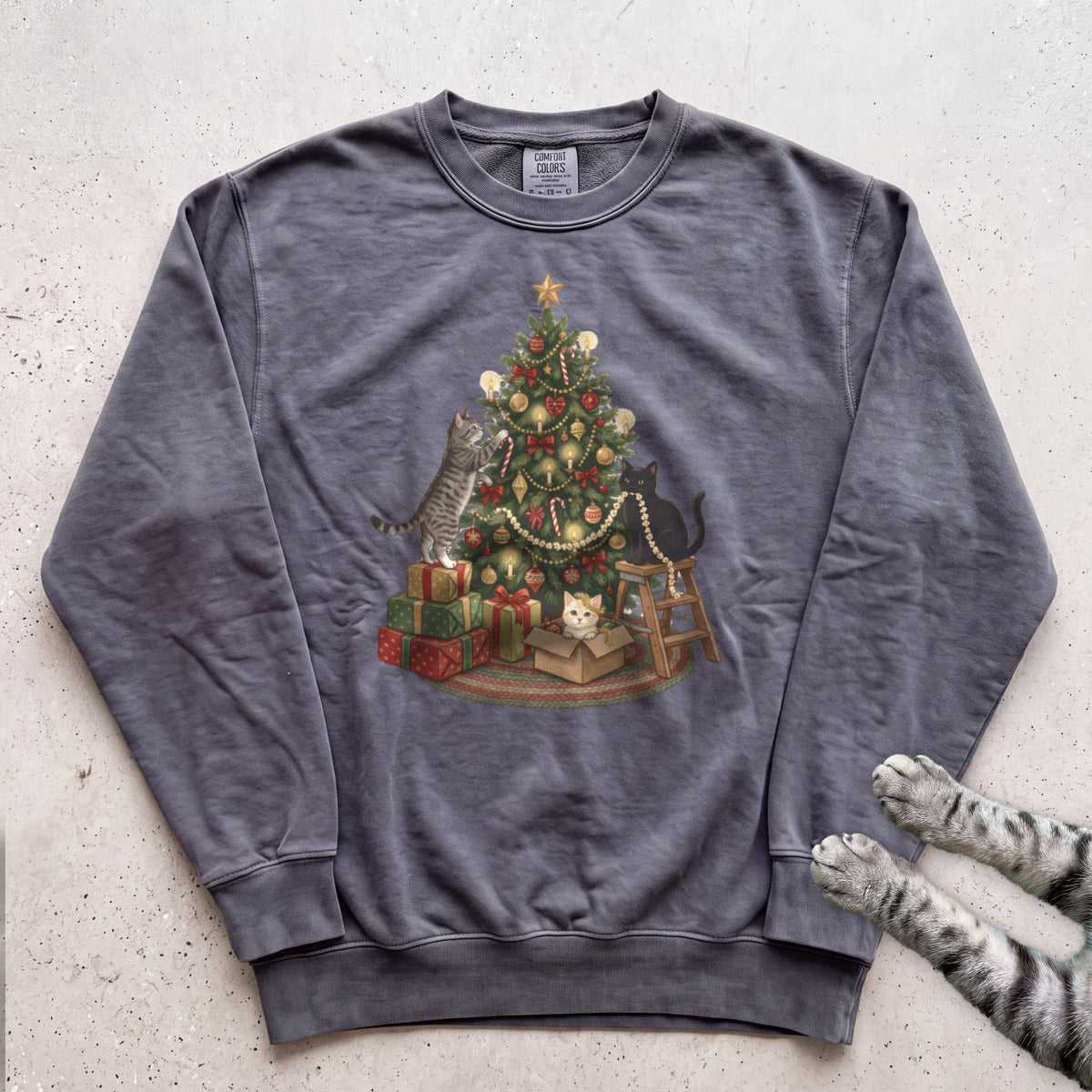 Trimming the Tree Cat Sweatshirt - Pepper