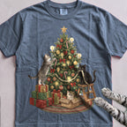Trimming the Tree Cat T-Shirt - Blue Jean