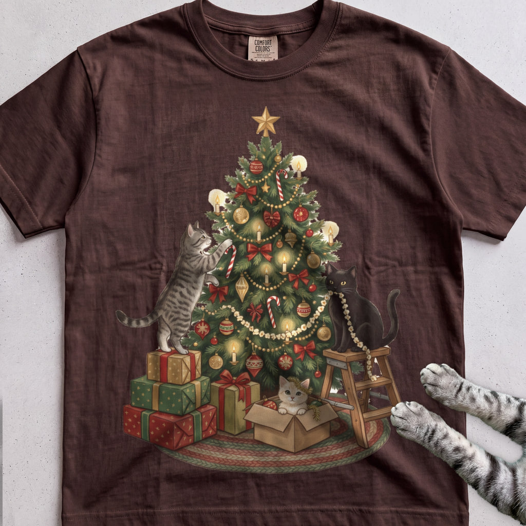 Trimming the Tree Cat T-Shirt - Espresso