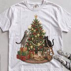 Trimming the Tree Cat T-Shirt - White