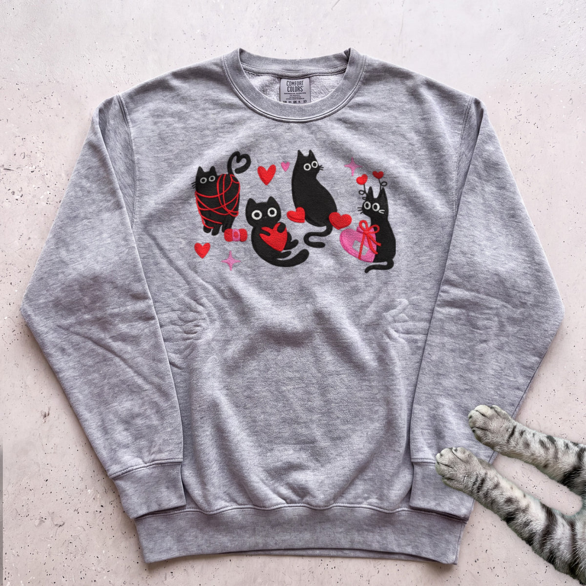 Valentine Black Cats Sweatshirt - Grey