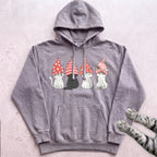 Valentine Gnome Cats Hoodie - Grey