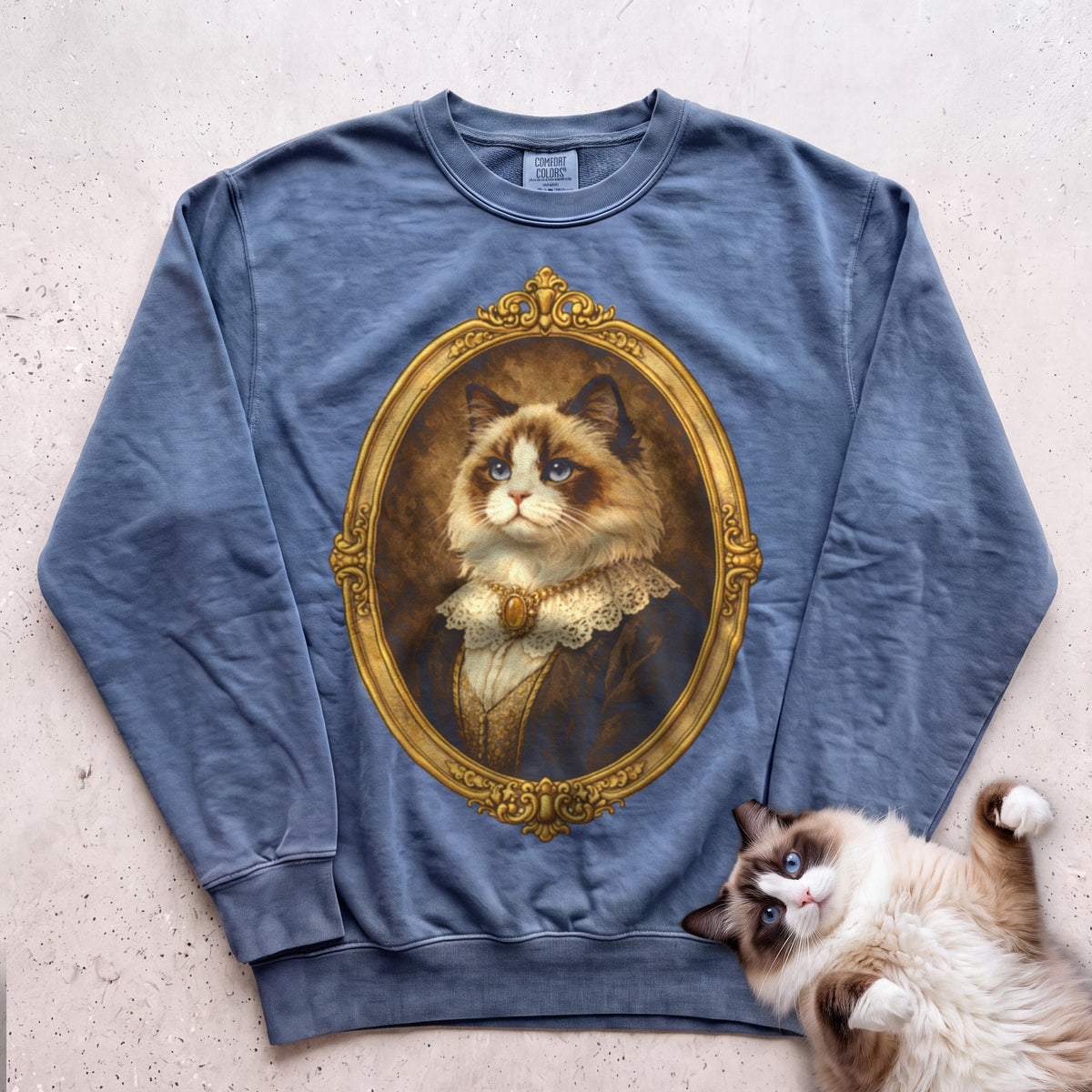 Victorian Heirloom Cat Portrait Personalized Sweatshirt - Blue Jean