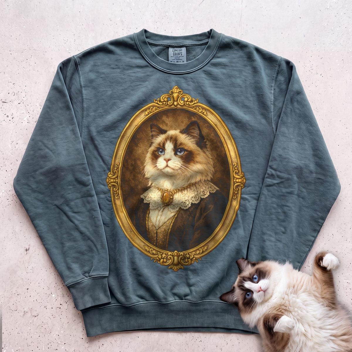 Victorian Heirloom Cat Portrait Personalized Sweatshirt - Blue Spruce