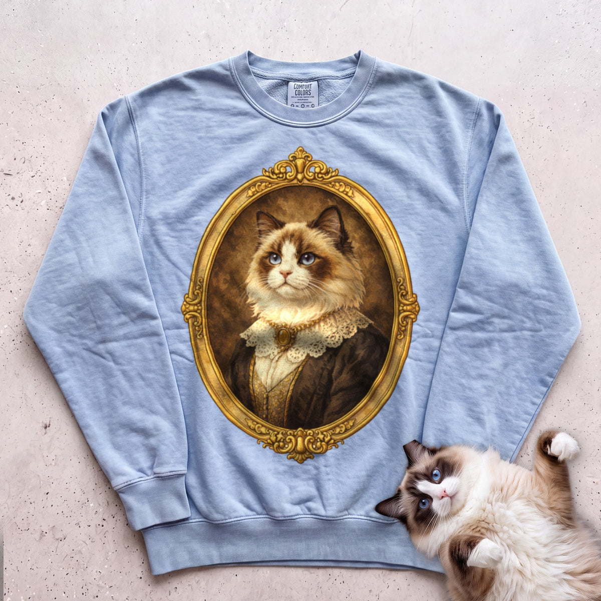 Victorian Heirloom Cat Portrait Personalized Sweatshirt - Chambray