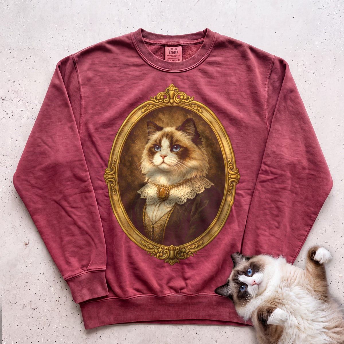 Victorian Heirloom Cat Portrait Personalized Sweatshirt - Crimson