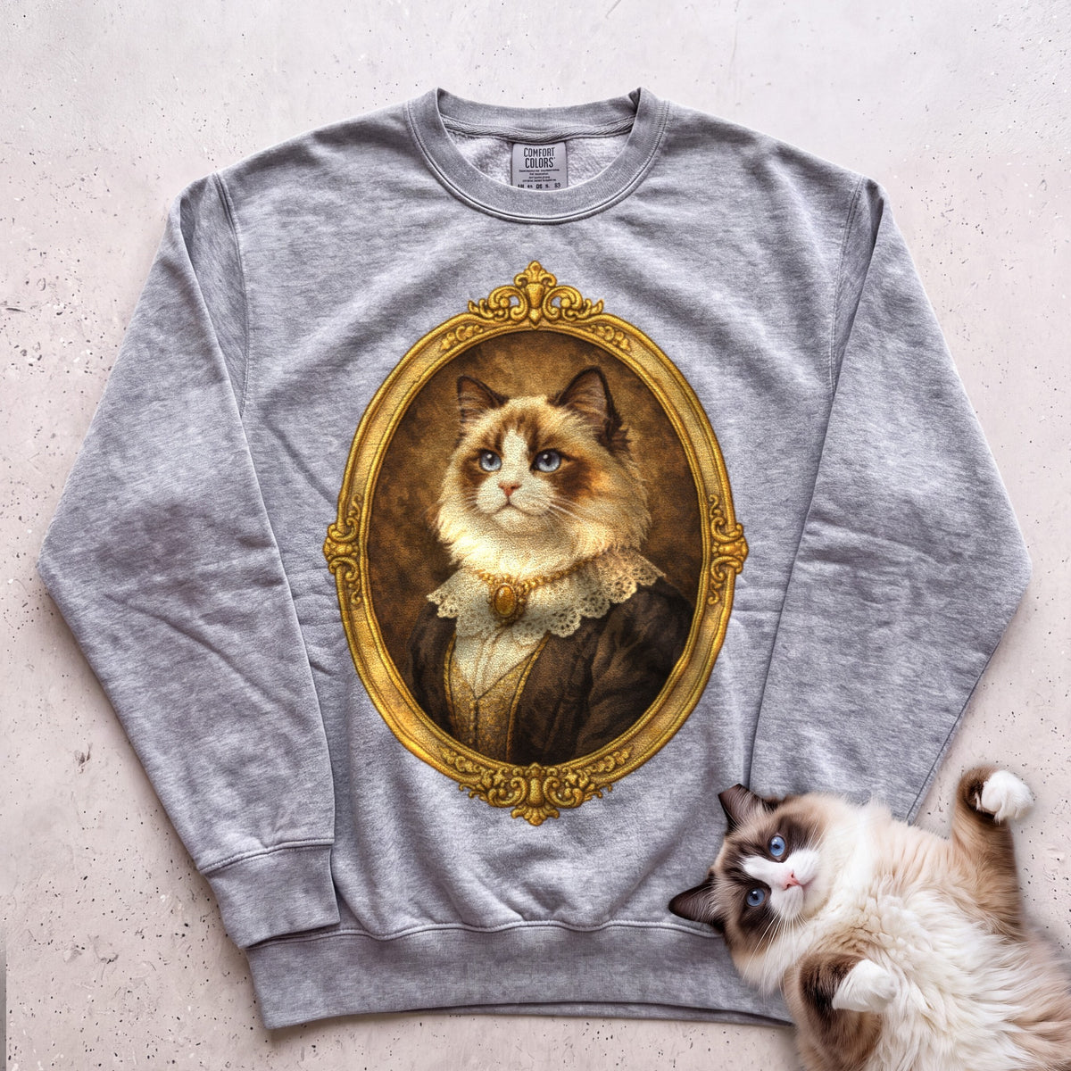 Victorian Heirloom Cat Portrait Personalized Sweatshirt - Grey