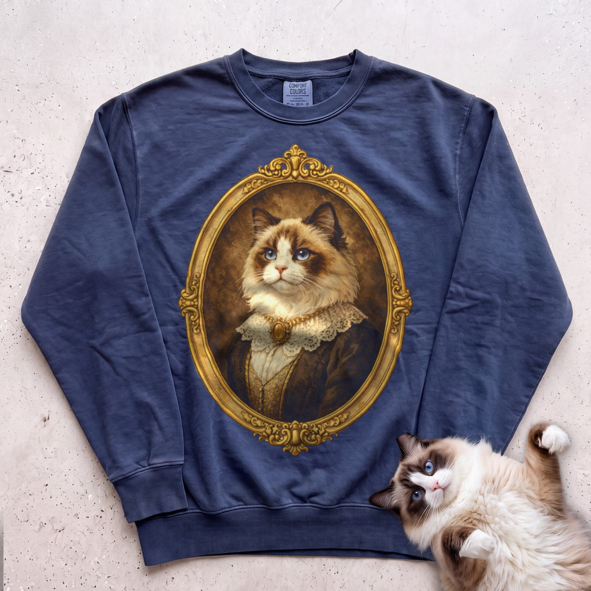 Victorian Heirloom Cat Portrait Personalized Sweatshirt - True Navy