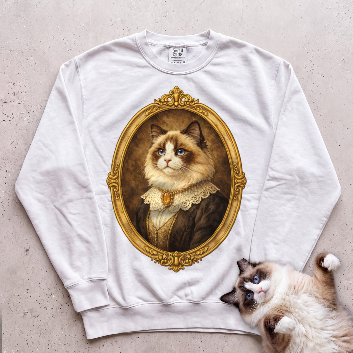 Victorian Heirloom Cat Portrait Personalized Sweatshirt - White