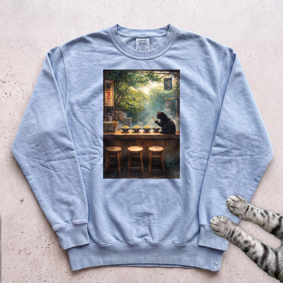 Vintage Cafe Cat Sweatshirt - Chambray