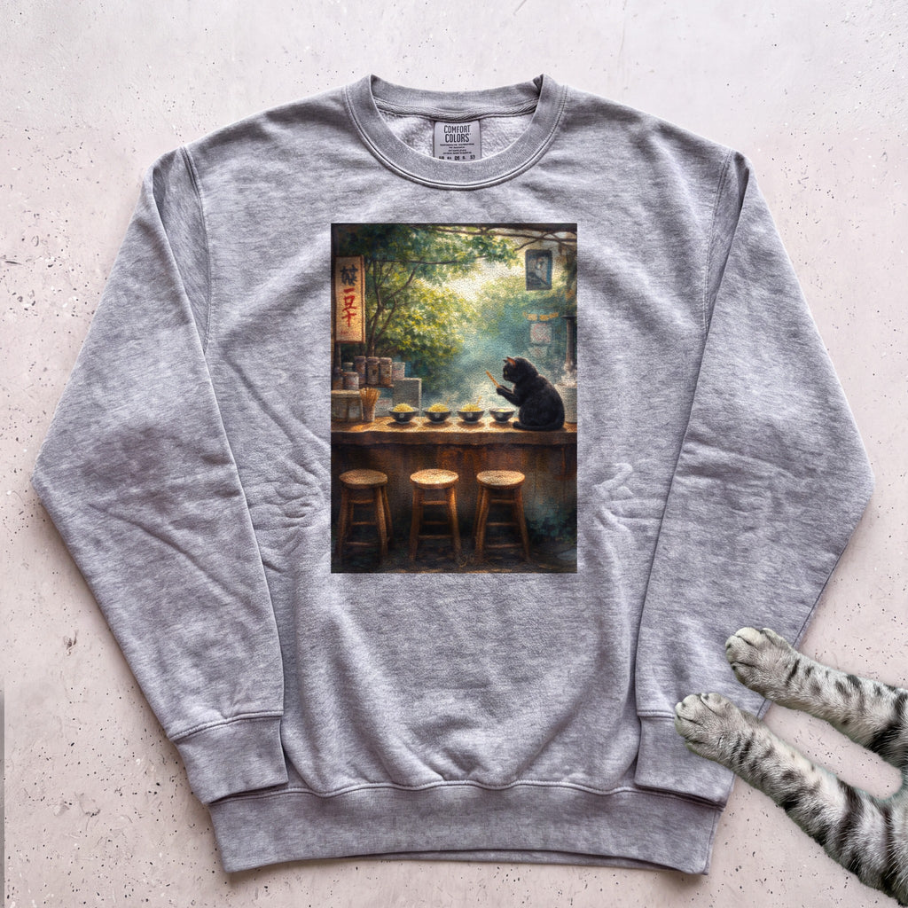 Vintage Cafe Cat Sweatshirt - Grey