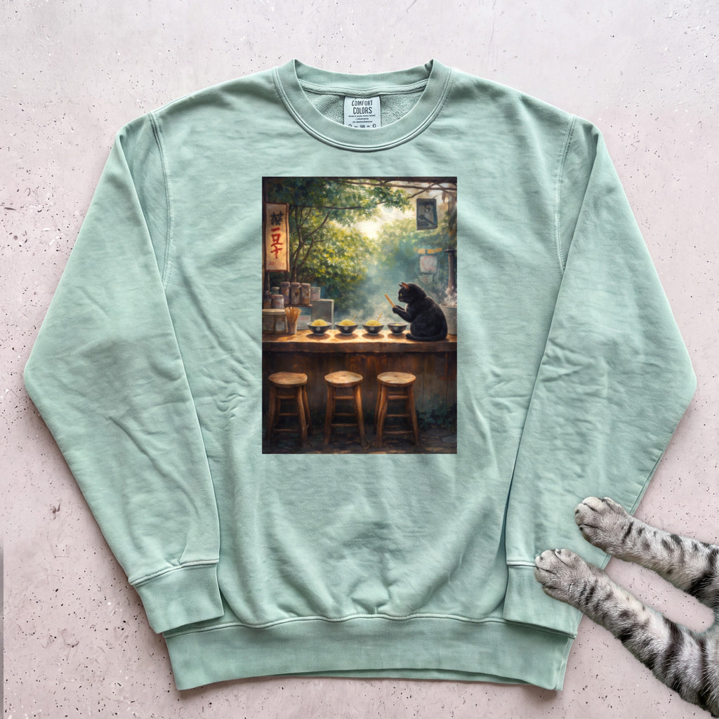 Vintage Cafe Cat Sweatshirt - Light Green