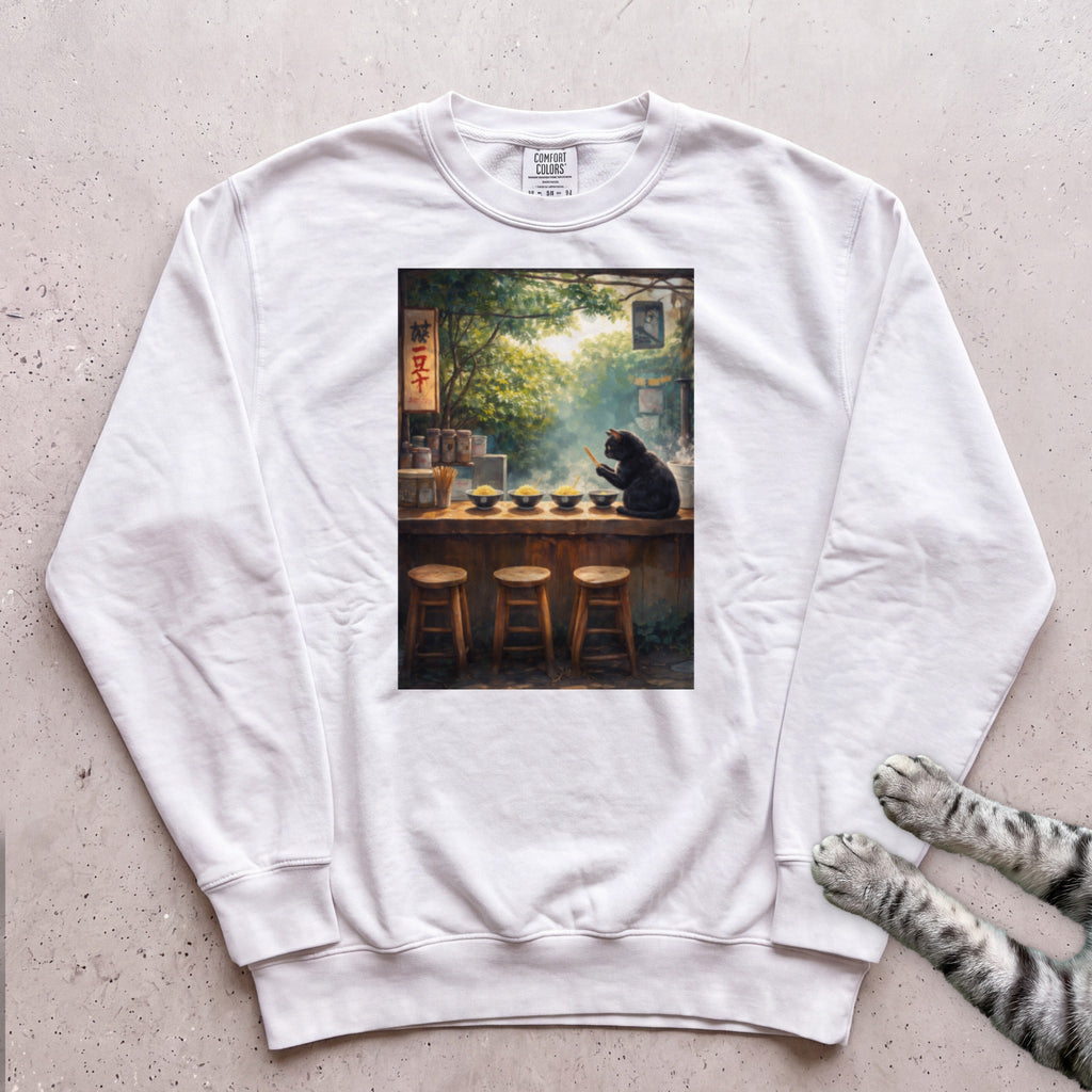 Vintage Cafe Cat Sweatshirt - White
