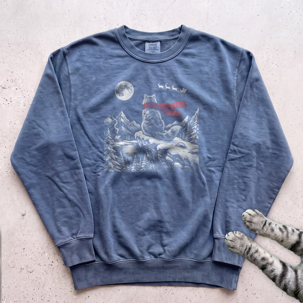 Watching for Santa Cat Sweatshirt - Blue Jean