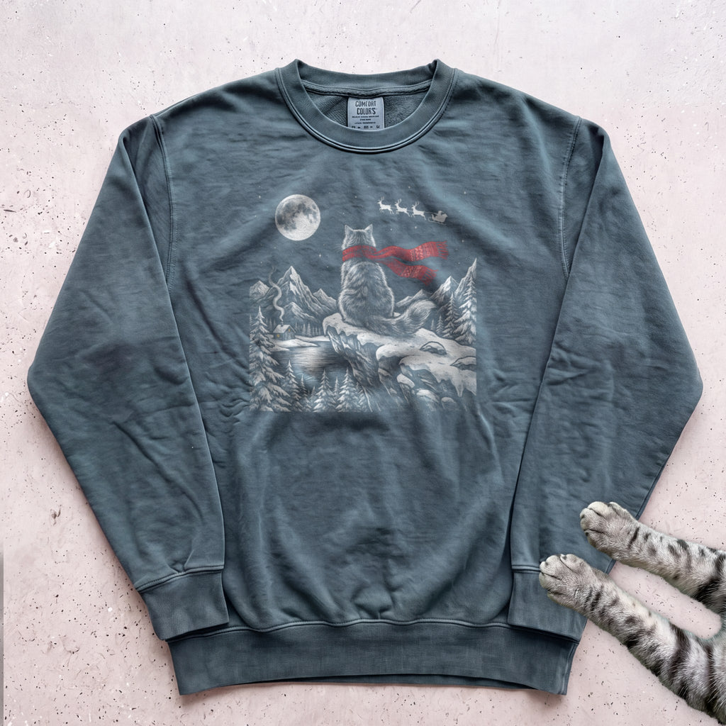 Watching for Santa Cat Sweatshirt - Blue Spruce