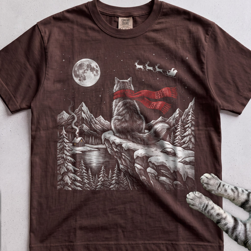 Watching for Santa Cat T-Shirt - Espresso