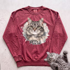 Watercolor Personalized Cat Portrait Sweatshirt - Crimson